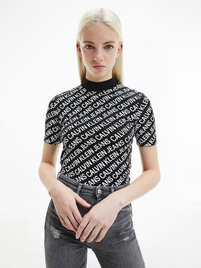 Calvin Klein Ruhák HU542489 | Calvin Klein All-Over Logo Organic Cotton Női Póló Fekete / Világos Fe